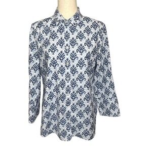 Chico's No Iron Stretch Ikat‎ Shirt Women's Size 1.5 US 10 Button 3/4 Slv Office